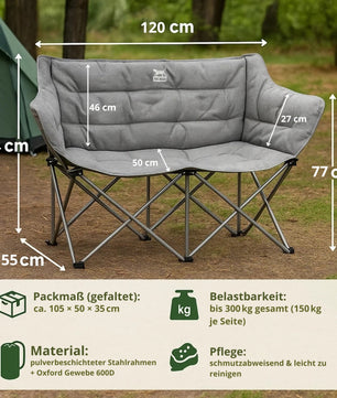 campingstuhl faltbar dänisches bettenlager Campingstuhl faltbar 2 Personen 300kg belastbar gepolstert Camping Sofa Campingstuhl – BigDean