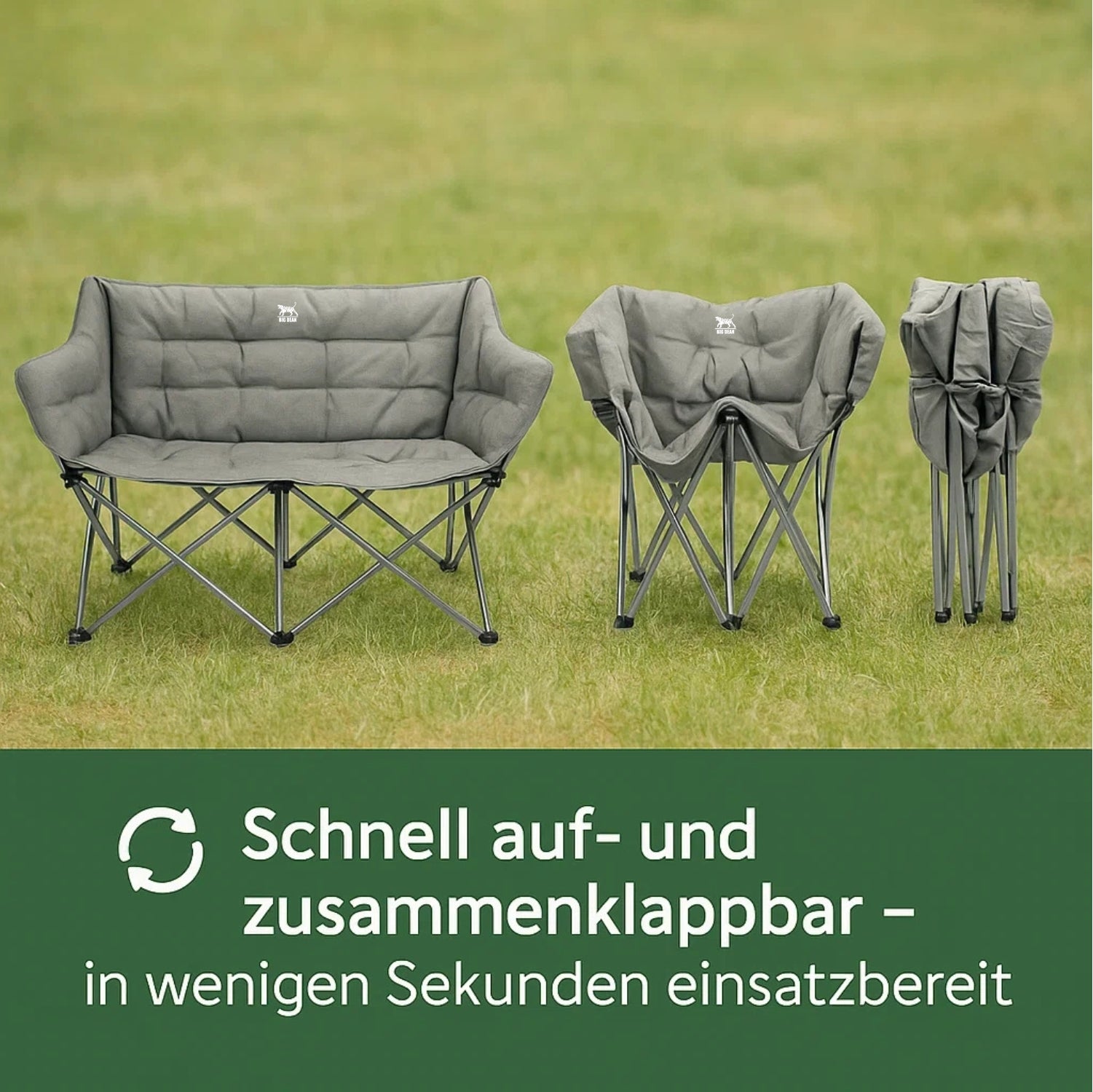 campingstuhl zum zusammenstecken Campingstuhl faltbar 2 Personen 300kg belastbar gepolstert Camping Sofa Campingstuhl – BigDean