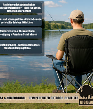 2er Set Campingstuhl extra hohe Lehne 150kg belastbar Campingstuhl faltbar Angelstuhl Campingstühle 2