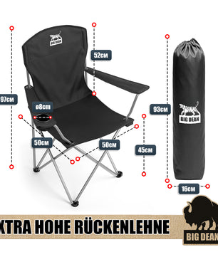 2er Set Campingstuhl extra hohe Lehne 150kg belastbar Campingstuhl faltbar Angelstuhl Campingstühle 3