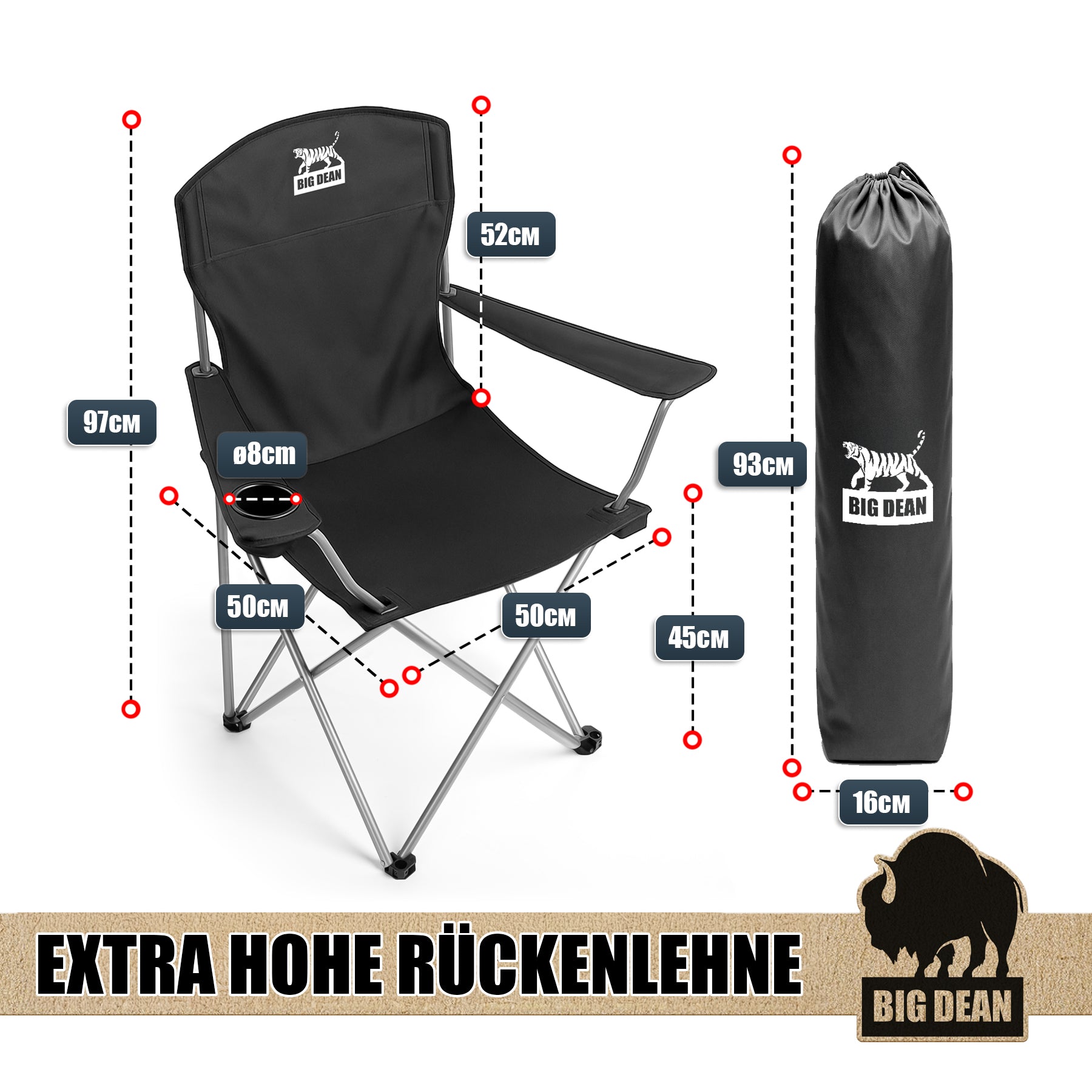 2er Set Campingstuhl extra hohe Lehne 150kg belastbar Campingstuhl faltbar Angelstuhl Campingstühle 3