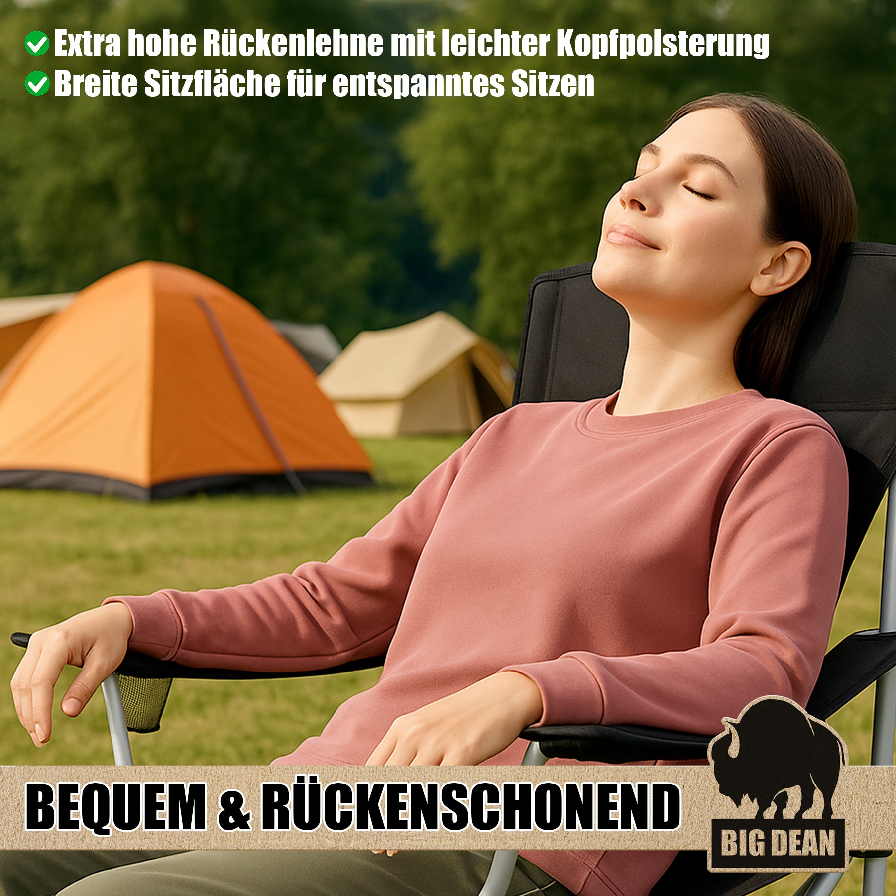 2er Set Campingstuhl extra hohe Lehne 150kg belastbar Campingstuhl faltbar Angelstuhl Campingstühle 5