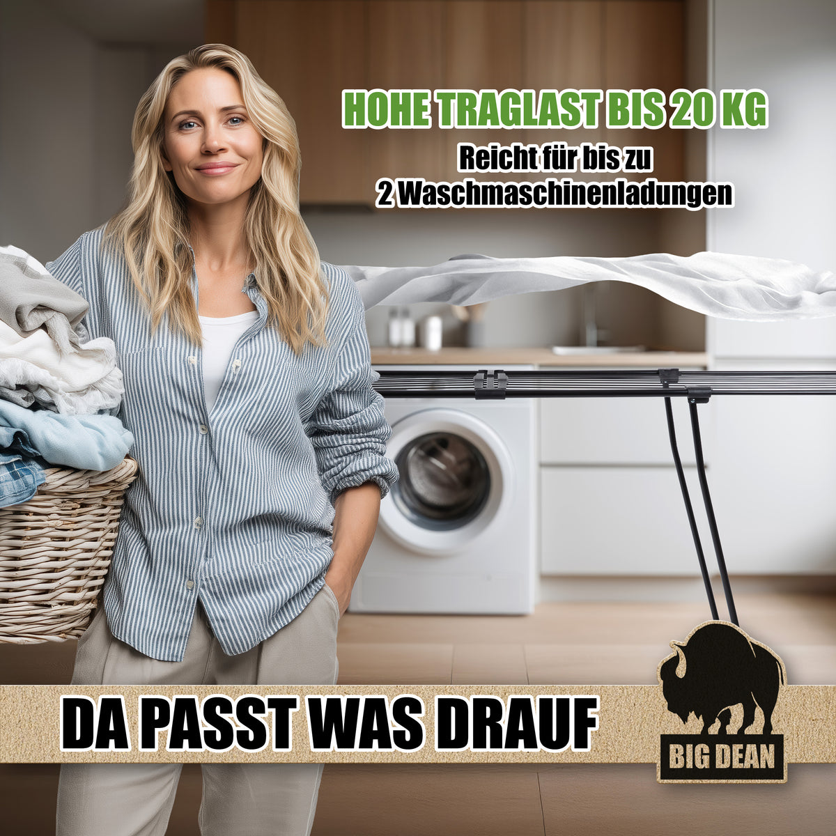 BigDean Wäscheständer ausziehbar 20m - Wäscheständer XXL - Wäscheständer schwarz – Wäscheständer  stabil image 4