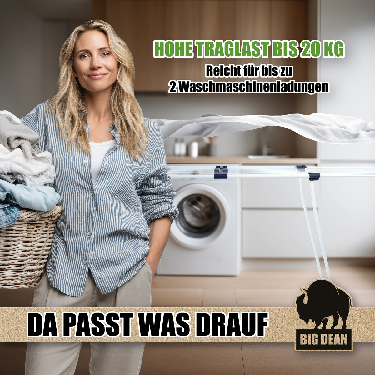 BigDean Wäscheständer ausziehbar 20m - Wäscheständer XXL - Wäscheständer weiß – Wäscheständer  stabil image 4