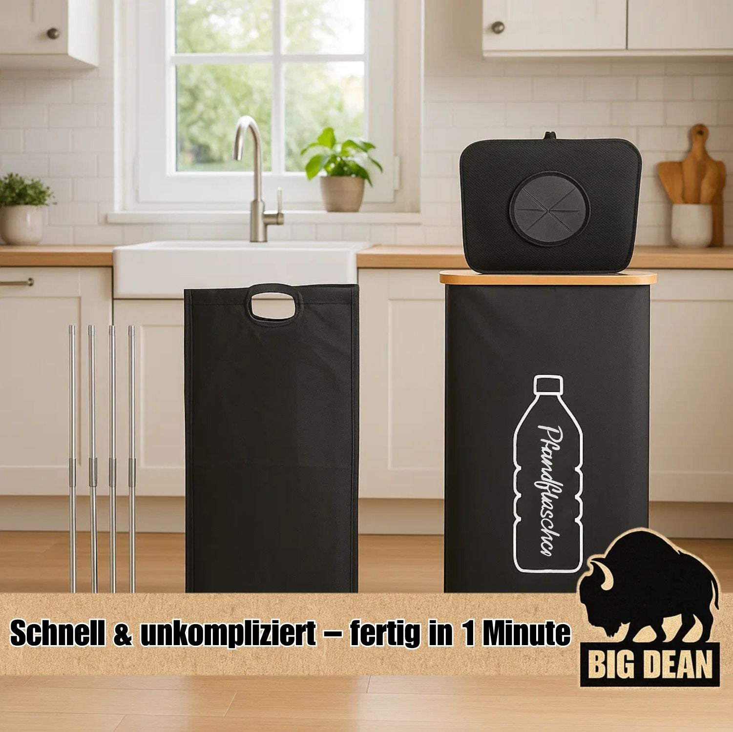 BigDean Pfandflaschen Sammelbehälter 100L inkl. Tragetasche - Flaschensammler Leergut 6