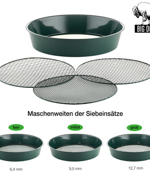 2x Gartensieb aus Metall mit 3 Maschenweiten 6,4 mm/9,5 mm/12,7 mm - Erdsieb rund Sandsieb 2