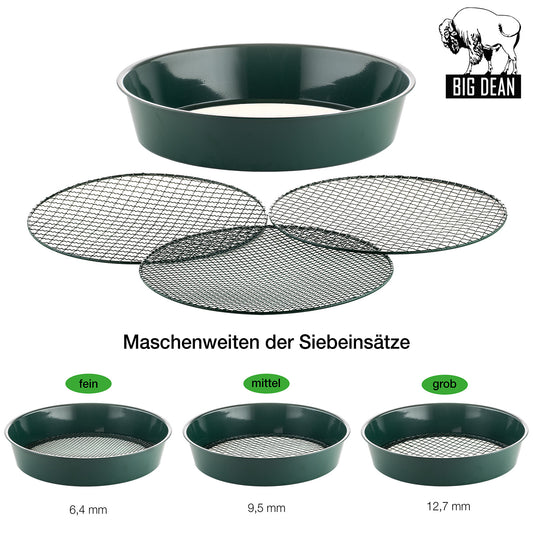 BigDean 2er Set XL Gartensieb aus Metall Ø 37cm - fein bis grob - inkl. austauschbarer Siebeinsätze in 3 Größen 6,4/9,5 & 12,7 mm - Erdsieb Kompostsieb Sieb für Garten, Erde, Sand, Kompost – rund image 1