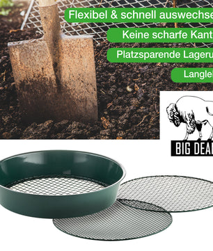 2x Gartensieb aus Metall mit 3 Maschenweiten 6,4 mm/9,5 mm/12,7 mm - Erdsieb rund Sandsieb 3