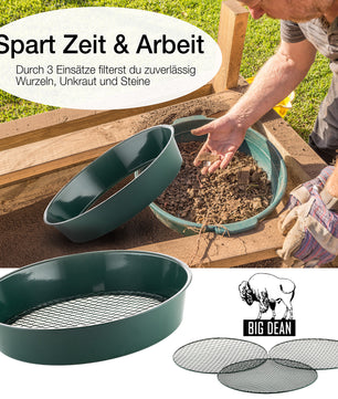 2x Gartensieb aus Metall mit 3 Maschenweiten 6,4 mm/9,5 mm/12,7 mm - Erdsieb rund Sandsieb 4