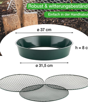 2x Gartensieb aus Metall mit 3 Maschenweiten 6,4 mm/9,5 mm/12,7 mm - Erdsieb rund Sandsieb 5