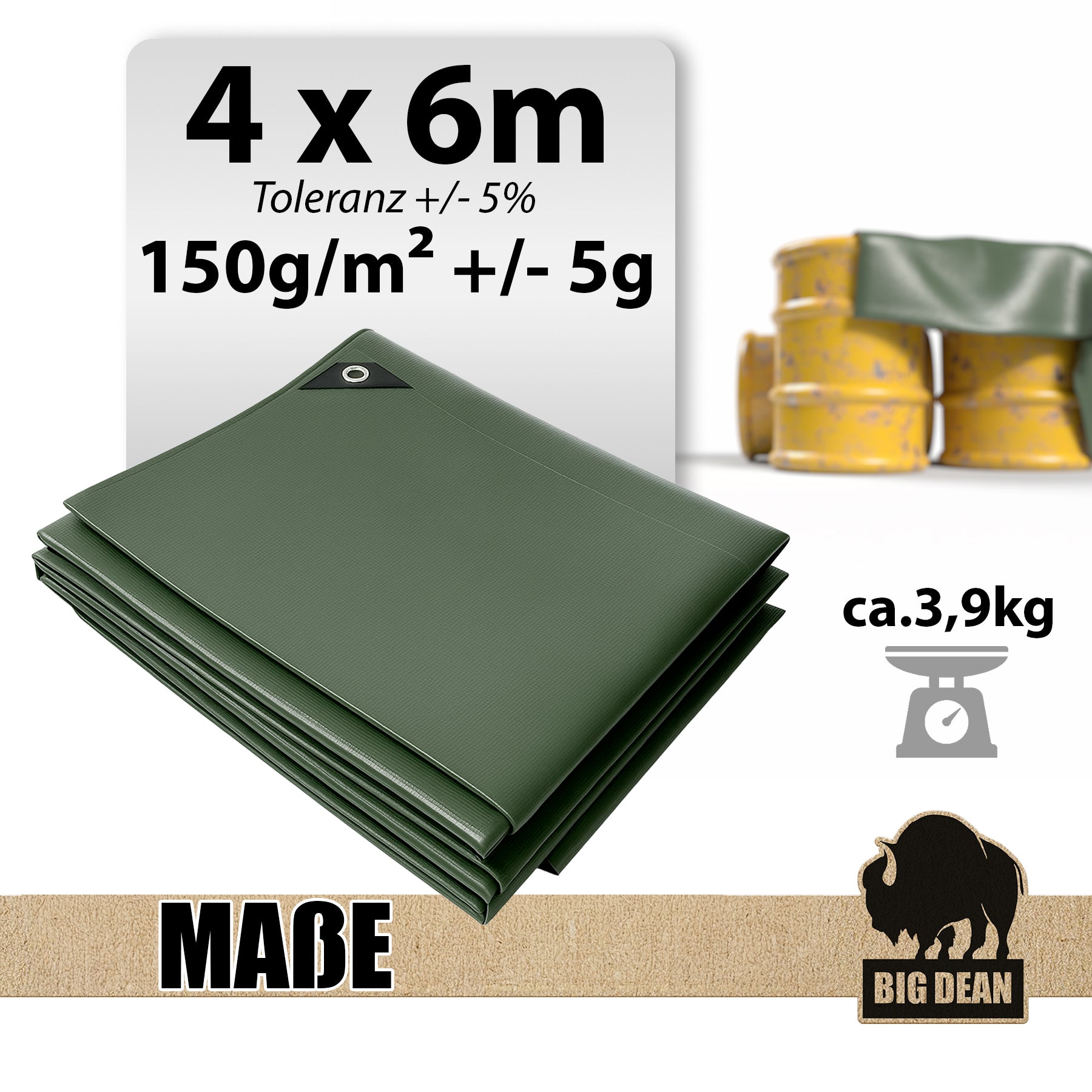 BigDean Abdeckplane wasserdicht 4x6m 150g/m² - Ultra reißfeste Gewebeplane 3