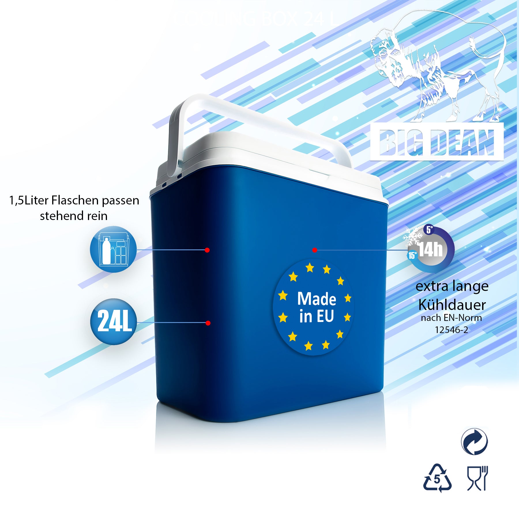 Kühlbox 24 Liter blau/weiß - Isolierbox mit bis zu 14 Std. Kühlung - Kühltasche für unterwegs 2