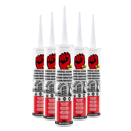 5x Universal Silikon weiß - Premium Bausilikon Dichtmasse Silikonkartusche Dichtstoff für Innen & Außen - UV- & witterungsbeständig - Kartusche, 280 ml, Silikondichtmasse image 1