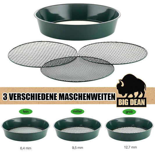 Gartensieb aus Metall mit 3 Maschenweiten 6,4 mm/9,5 mm/12,7 mm - Erdsieb rund Sandsieb Ø 37 cm Höhe 8 cm - Garten Sieb Steinsieb Kompostsieb (1 Stück Bundle) image 1