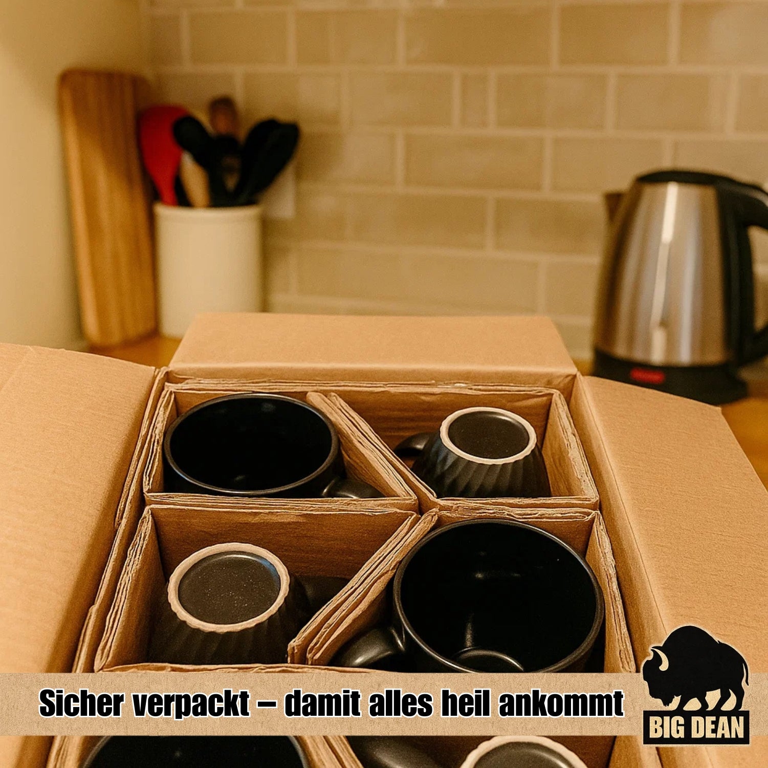 6 Stück Kaffeetassen 400ml schwarz matt Kaffeebecher Keramik - Hochwertiges Kaffeetassen Set  4
