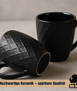 6 Stück Kaffeetassen 400ml schwarz matt Kaffeebecher Keramik - Hochwertiges Kaffeetassen Set  5