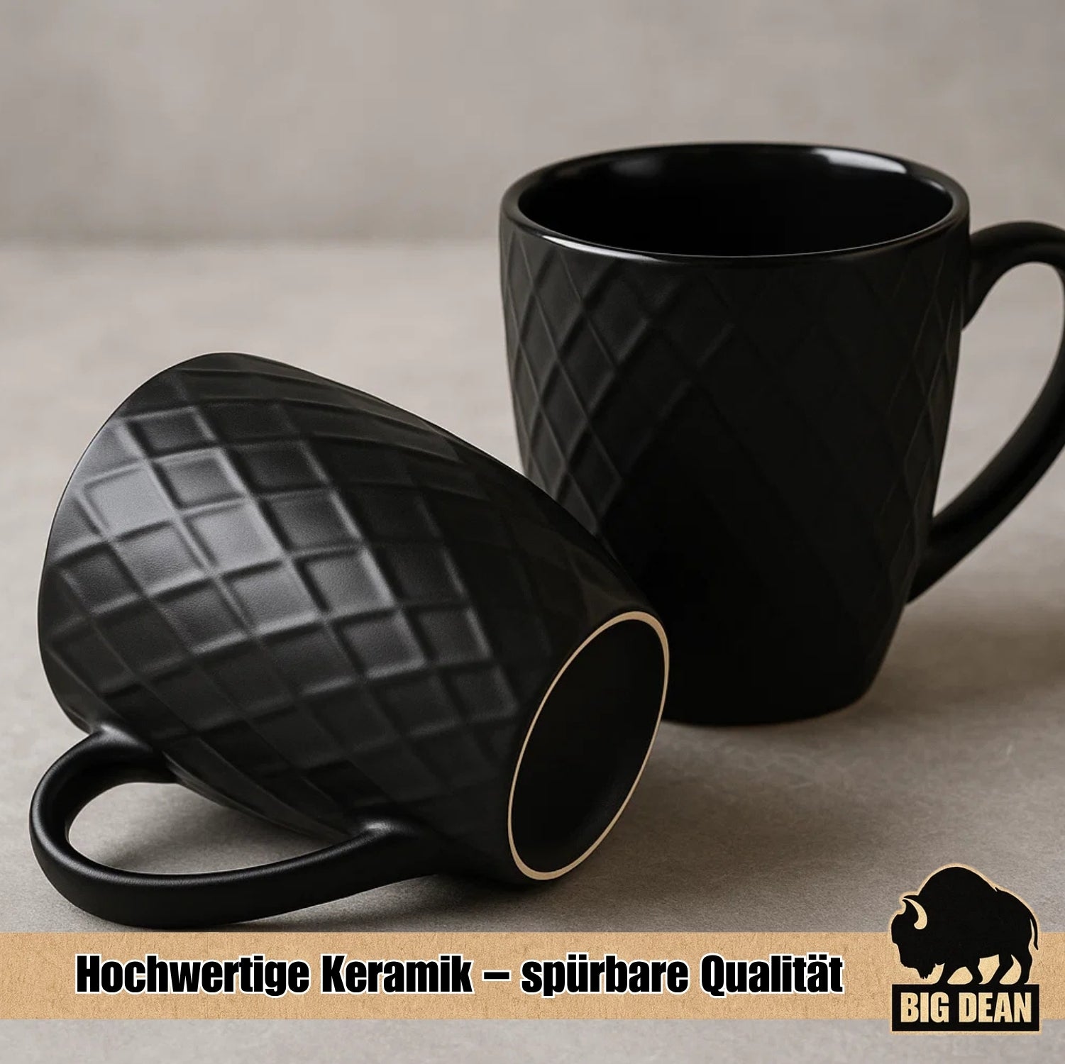 6 Stück Kaffeetassen 400ml schwarz matt Kaffeebecher Keramik - Hochwertiges Kaffeetassen Set  5