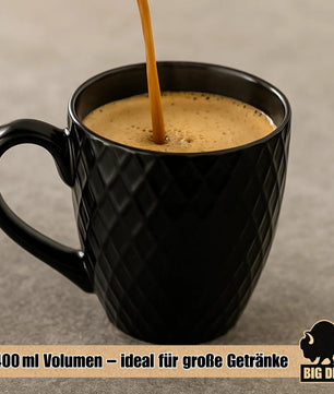 6 Stück Kaffeetassen 400ml schwarz matt Kaffeebecher Keramik - Hochwertiges Kaffeetassen Set  6
