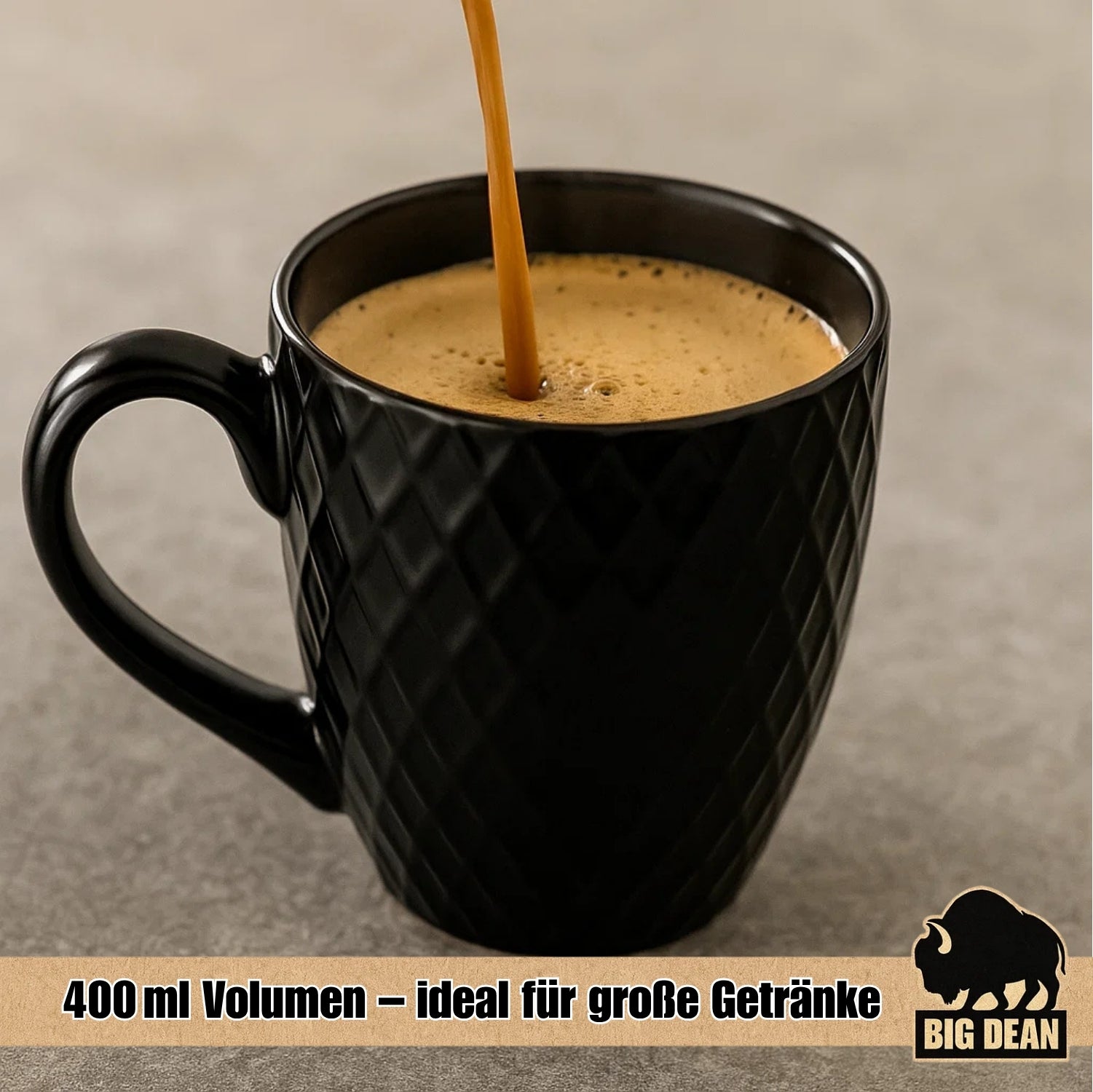 6 Stück Kaffeetassen 400ml schwarz matt Kaffeebecher Keramik - Hochwertiges Kaffeetassen Set  6