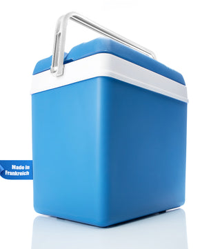 Kühlbox 24 Liter mit Schnellverschluss blau weiß - Bis zu 11 Std. Kühlung - Thermobox aus Kunststoff