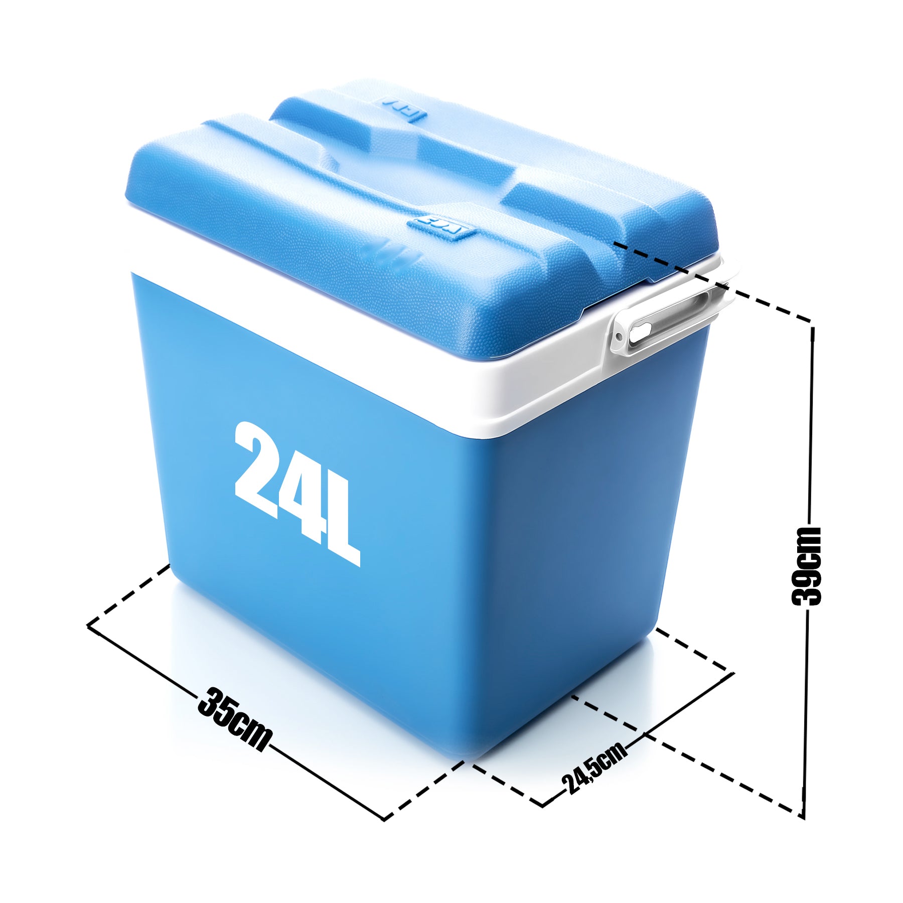 Kühlbox 24 Liter mit Schnellverschluss blau weiß - Bis zu 11 Std. Kühlung - Thermobox aus Kunststoff 2