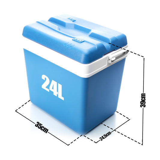 Kühlbox 24 Liter mit Schnellverschluss blau weiß - Bis zu 11 Std. Kühlung - Thermobox aus Kunststoff 2