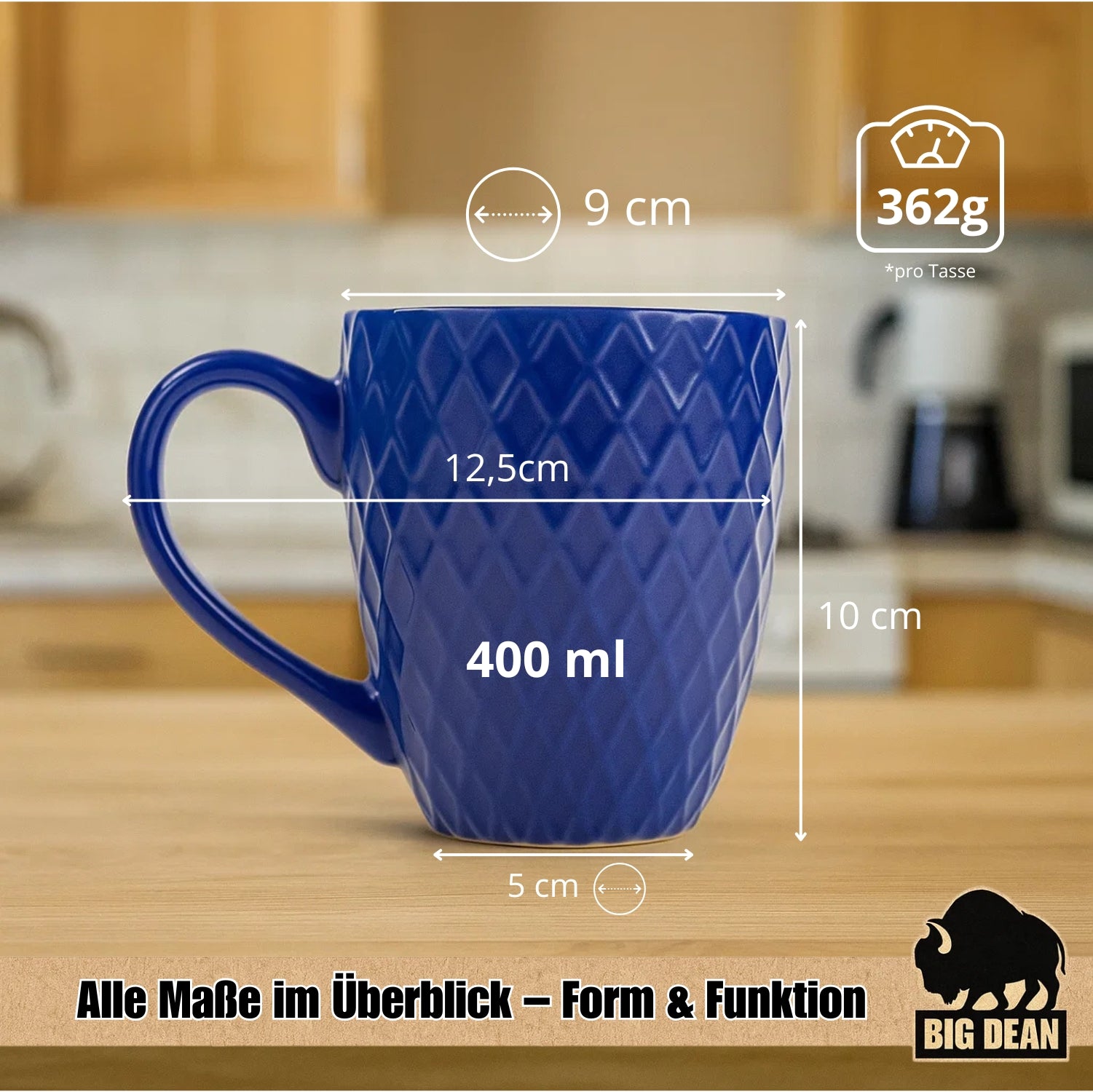 6 Stück Kaffeetassen 400ml matt Kaffeebecher Keramik - Hochwertiges Kaffeetassen Set Tassen Set 3