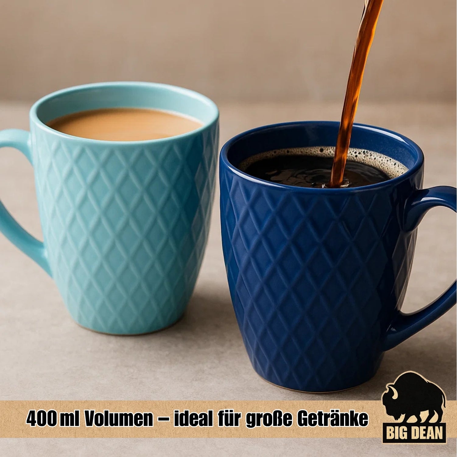6 Stück Kaffeetassen 400ml matt Kaffeebecher Keramik - Hochwertiges Kaffeetassen Set Tassen Set 4