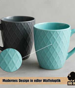 6 Stück Kaffeetassen 400ml matt Kaffeebecher Keramik - Hochwertiges Kaffeetassen Set Tassen Set 6