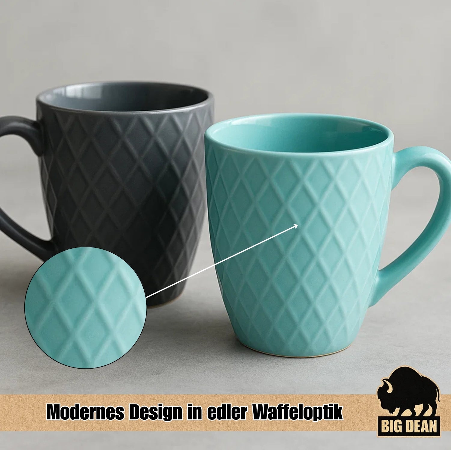 6 Stück Kaffeetassen 400ml matt Kaffeebecher Keramik - Hochwertiges Kaffeetassen Set Tassen Set 6