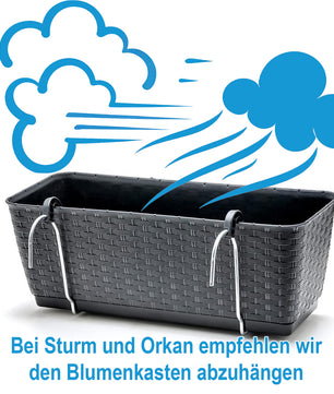 4er Set Blumenkästen für Balkon-Geländer - Rattan-Optik - Anthrazit - mit Halterung - 40cm 6