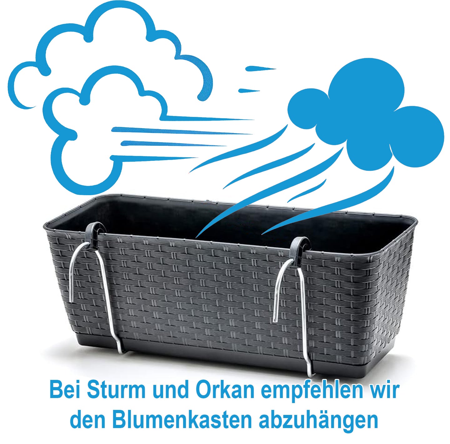 4er Set Blumenkästen für Balkon-Geländer - Rattan-Optik - Anthrazit - mit Halterung - 40cm 6
