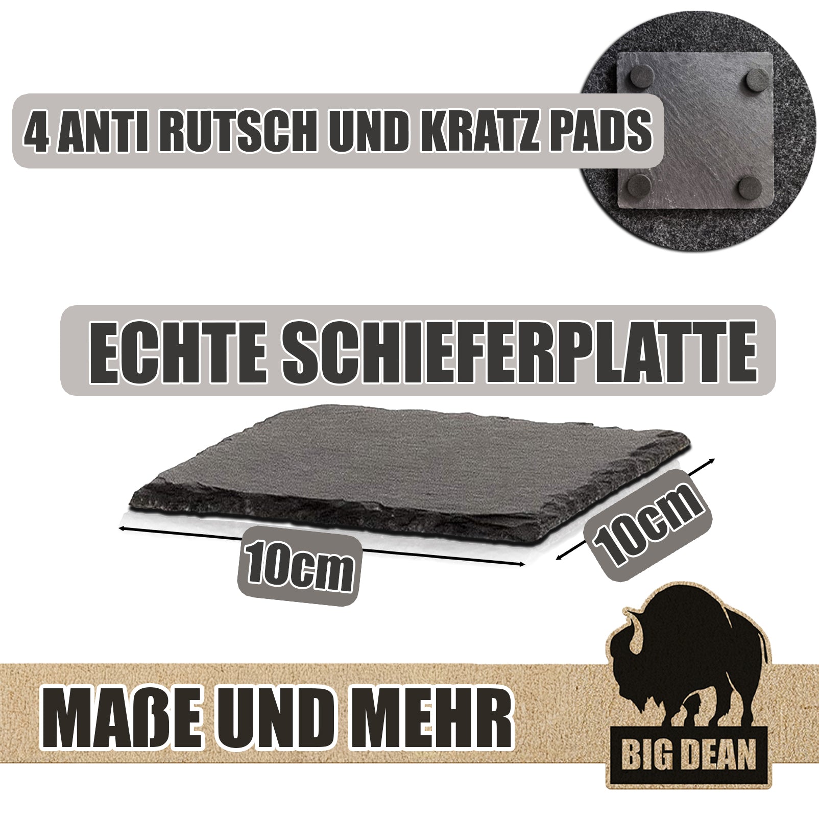 Schiefer-Untersetzer Set 16 teilig 10x10 cm 3