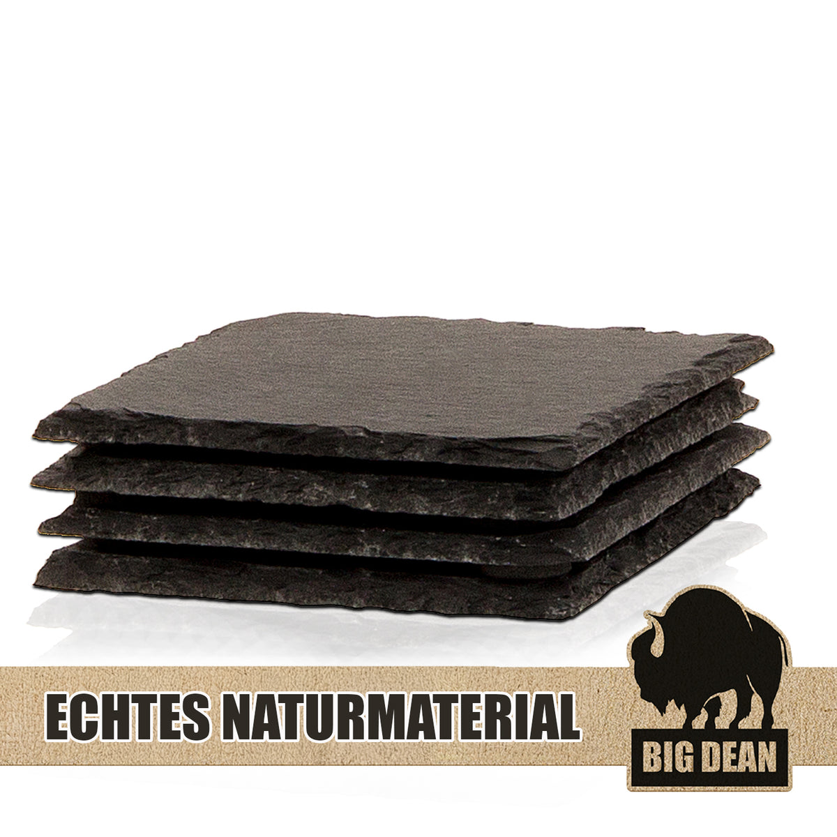 BigDean Schiefer-Untersetzer Set 4 teilig 10x10 cm quadratische Tisch-Untersetzer Servierplatten - 4 Gummifüße zum Schutz image 6