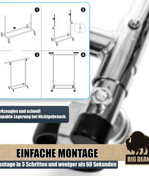 BigDean Kleiderständer auf Rollen 90kg belastbar ausziehbare Kleiderstange Kleiderständer  2