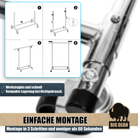 BigDean Kleiderständer auf Rollen 90kg belastbar ausziehbare Kleiderstange Kleiderständer  2
