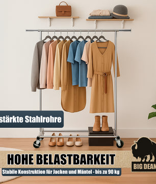 BigDean Kleiderständer auf Rollen 90kg belastbar ausziehbare Kleiderstange Kleiderständer  4