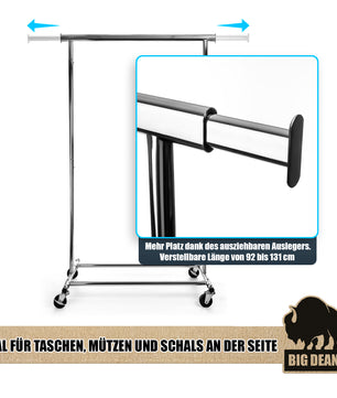 BigDean Kleiderständer auf Rollen 90kg belastbar ausziehbare Kleiderstange Kleiderständer  5