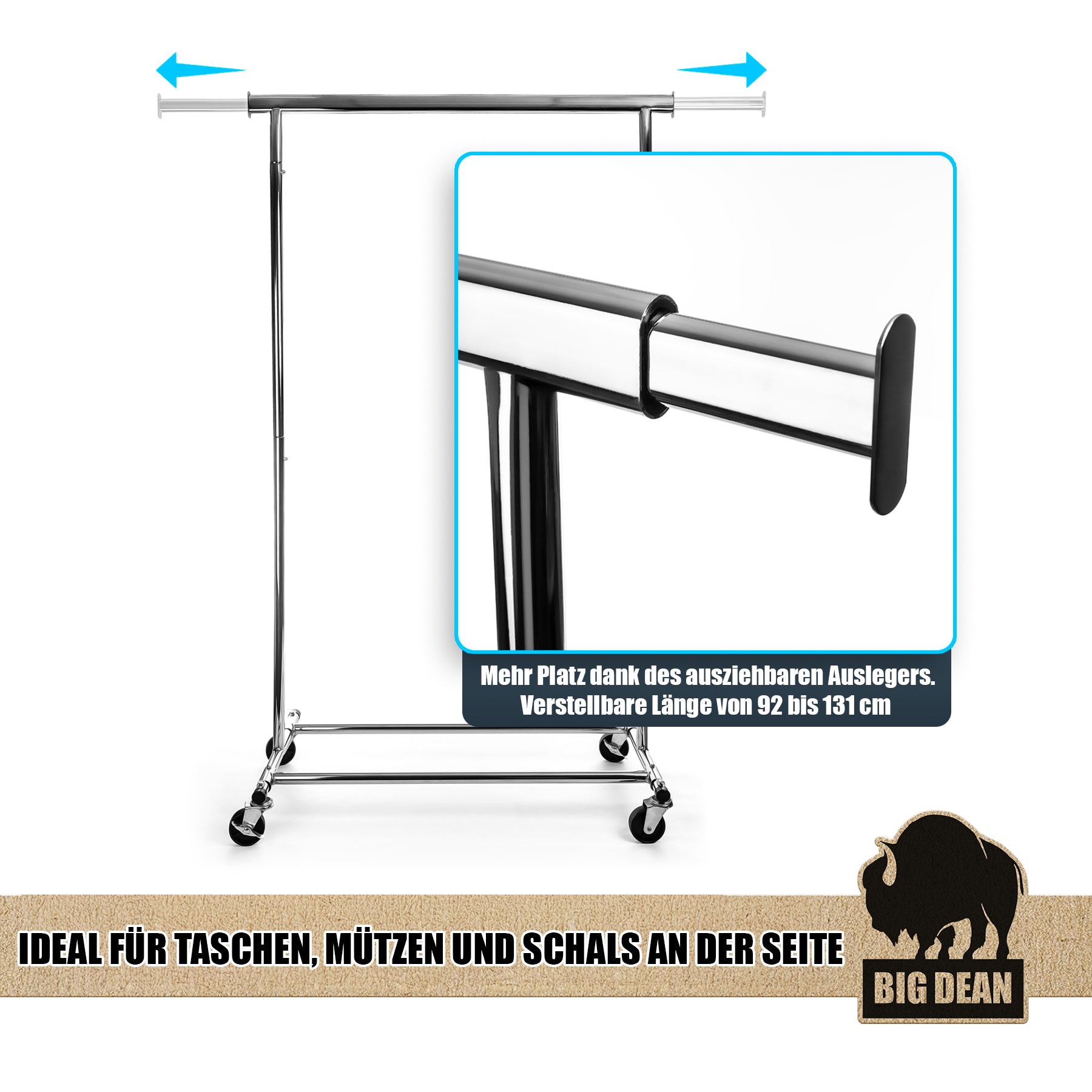 BigDean Kleiderständer auf Rollen 90kg belastbar ausziehbare Kleiderstange Kleiderständer  5