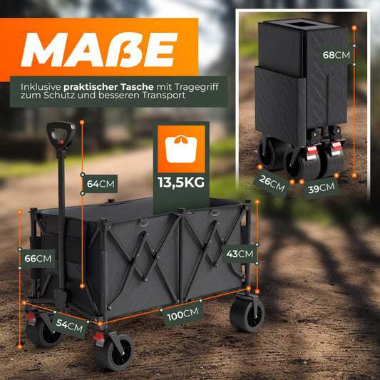 BigDean XXL Bollerwagen faltbar mit Dach 260L 150kg belastbar robuster Bollerwagen faltbar extra breite Reifen für jedes Gelände image 2