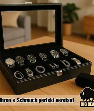 BigDean Uhrenbox für 12 Uhren Glasdeckel - schicke Uhrenbox Herren Watch Box Uhrenaufbewahrung 2