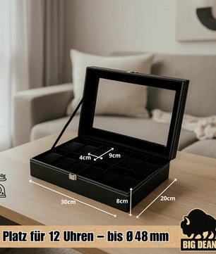 BigDean Uhrenbox für 12 Uhren Glasdeckel - schicke Uhrenbox Herren Watch Box Uhrenaufbewahrung 3