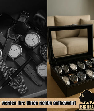 BigDean Uhrenbox für 12 Uhren Glasdeckel - schicke Uhrenbox Herren Watch Box Uhrenaufbewahrung 4