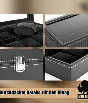 BigDean Uhrenbox für 12 Uhren Glasdeckel - schicke Uhrenbox Herren Watch Box Uhrenaufbewahrung 5