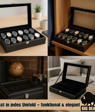 BigDean Uhrenbox für 12 Uhren Glasdeckel - schicke Uhrenbox Herren Watch Box Uhrenaufbewahrung 6
