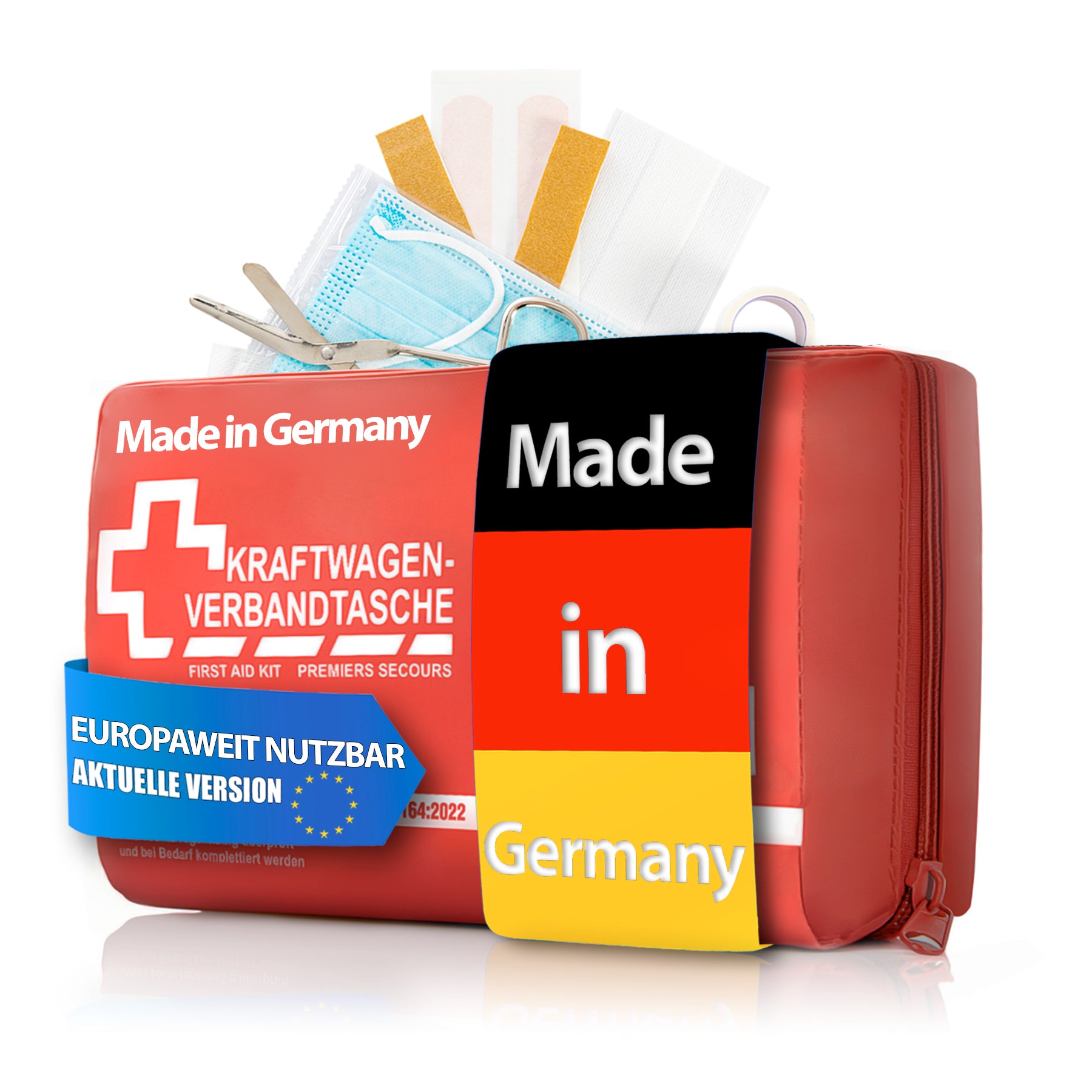 Verbandskasten MADE IN GERMANY  in rot – Verbandstasche nach DIN 13164:2022