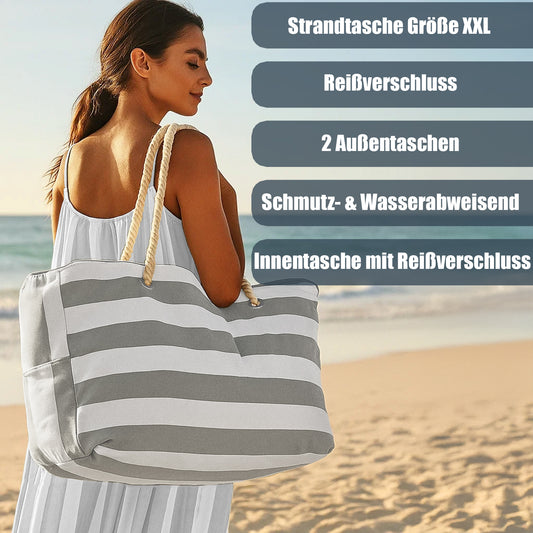 Strandtasche XXL Badetasche Strandtasche mit Reißverschluss Schwimmbad Tasche Schmutz- & Wasserabweisend Familie Einkaufstasche Faltbar Umhängetasche Tragetasche Reisetasche Saunatasche Shopping Bag  image 2