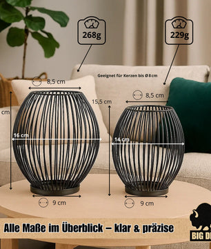 Deko Kerzenständer 2er Set oval - Kerzenhalter Metall Schwarz 2