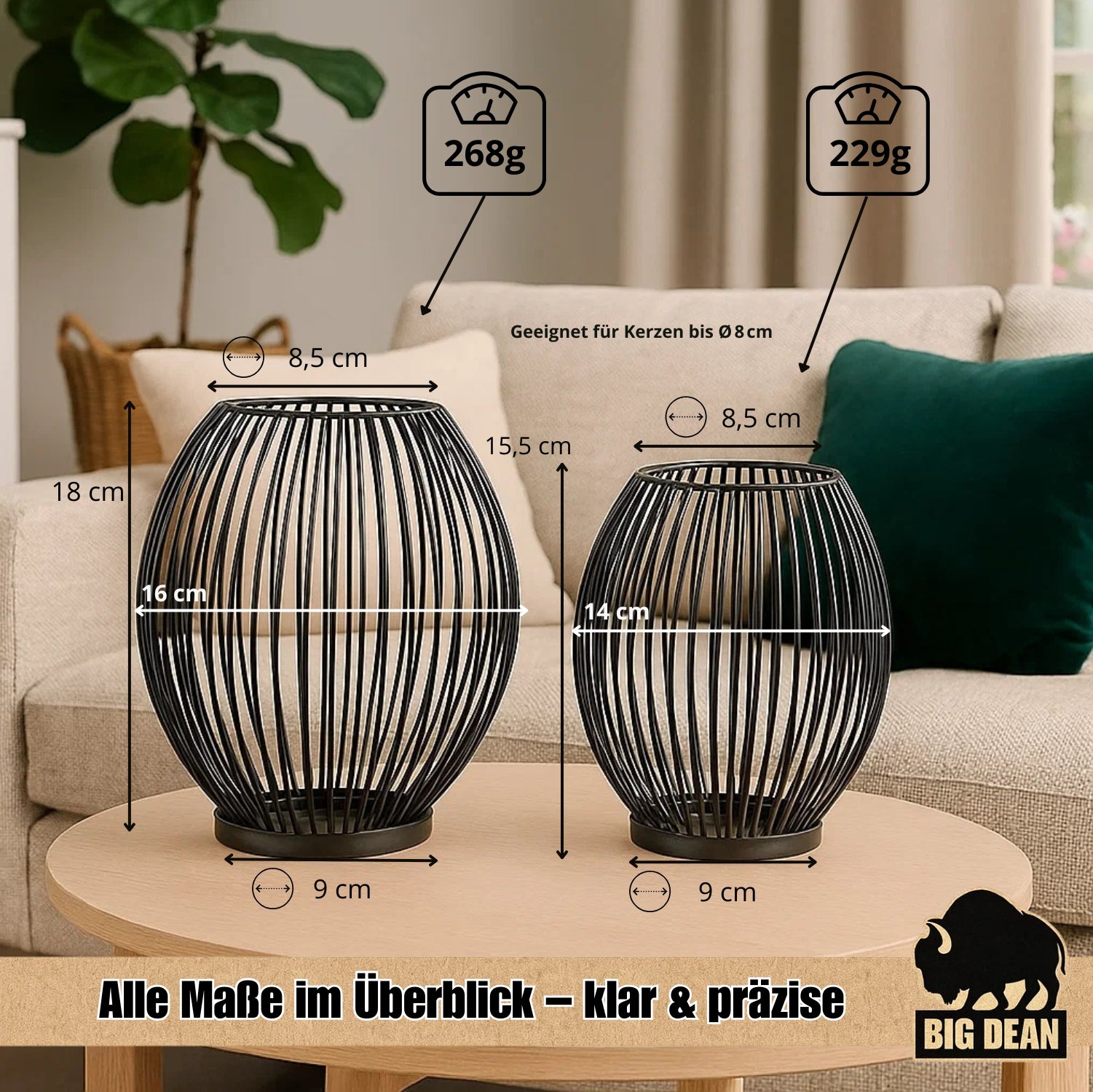 Deko Kerzenständer 2er Set oval - Kerzenhalter Metall Schwarz 2