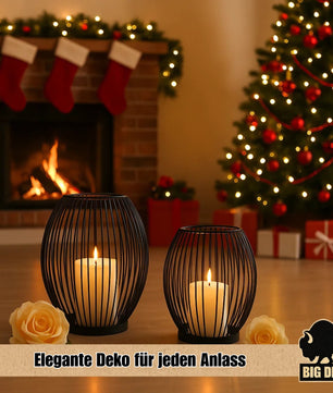 Deko Kerzenständer 2er Set oval - Kerzenhalter Metall Schwarz 4